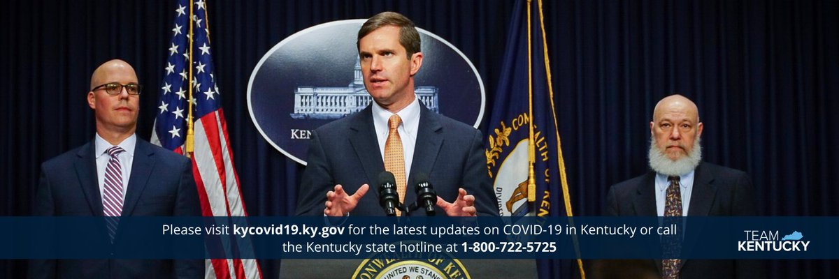 GovAndyBeshear's tweet photo. We are taking aggressive action in response to #COVID19. 

For the latest information and data on COVID19 in Kentucky visit https://t.co/GbIUPdLrzt or dial the Kentucky state hotline at 1-800-722-5725. https://t.co/sG9Wf0ryzf