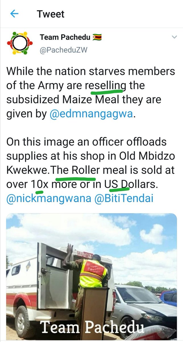 MlamboProf's tweet photo. We predicted this some few weeks ago.
Security personnel will buy from #GarrisonShops and RESALE at a higher price on the black market.
It's called #arbitrage
@KMutisi @mutungadzimwe @XixuXaxa @ZimTreasury @zanupf_patriots @richchashy @KudaKratos @Jamwanda2 @JusticeMayorW https://t.co/3kRvFKfc16