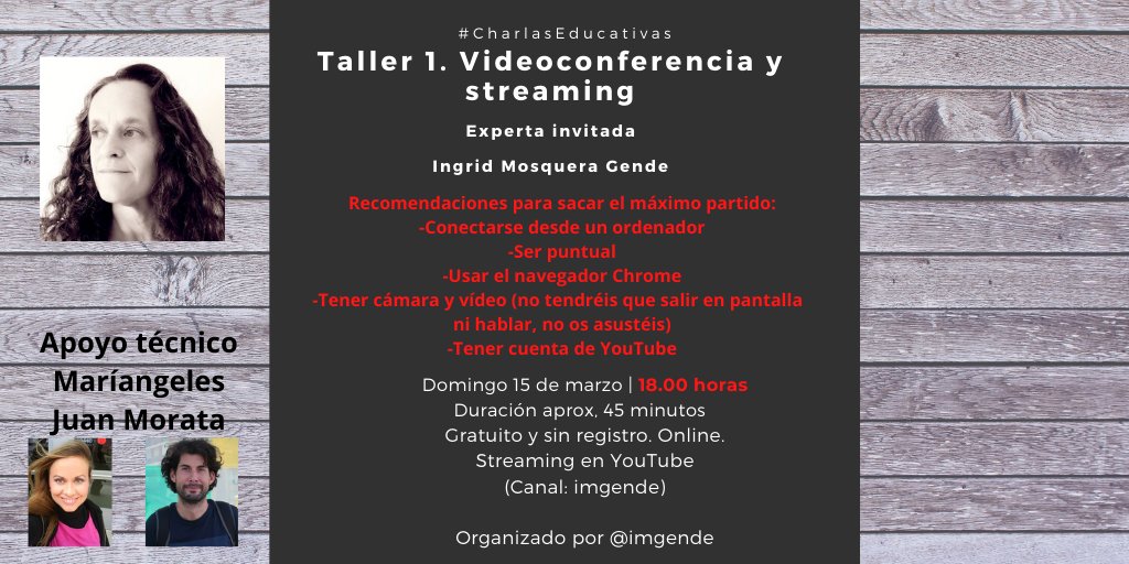 imgende's tweet photo. Mañana tendremos una de nuestras #CharlasEducativas, formato taller.
Domingo 15 de marzo a las 18.00.
En mi canal de YouTube.
Enlace: lo pondré en mi Twitter unos minutos antes de la charla, para que no pase lo del jueves😅
¡Atentos a las recomendaciones!
Se agradece difusión. https://t.co/hVCenrxiPt