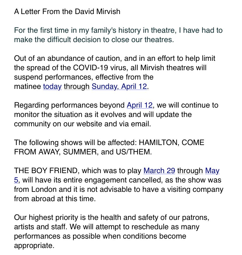 Mirvish's tweet photo. COVID-19 UPDATE - March 14, 2020.

Click here for full update: https://t.co/icVRosNWhk https://t.co/9OUoQBpgMV