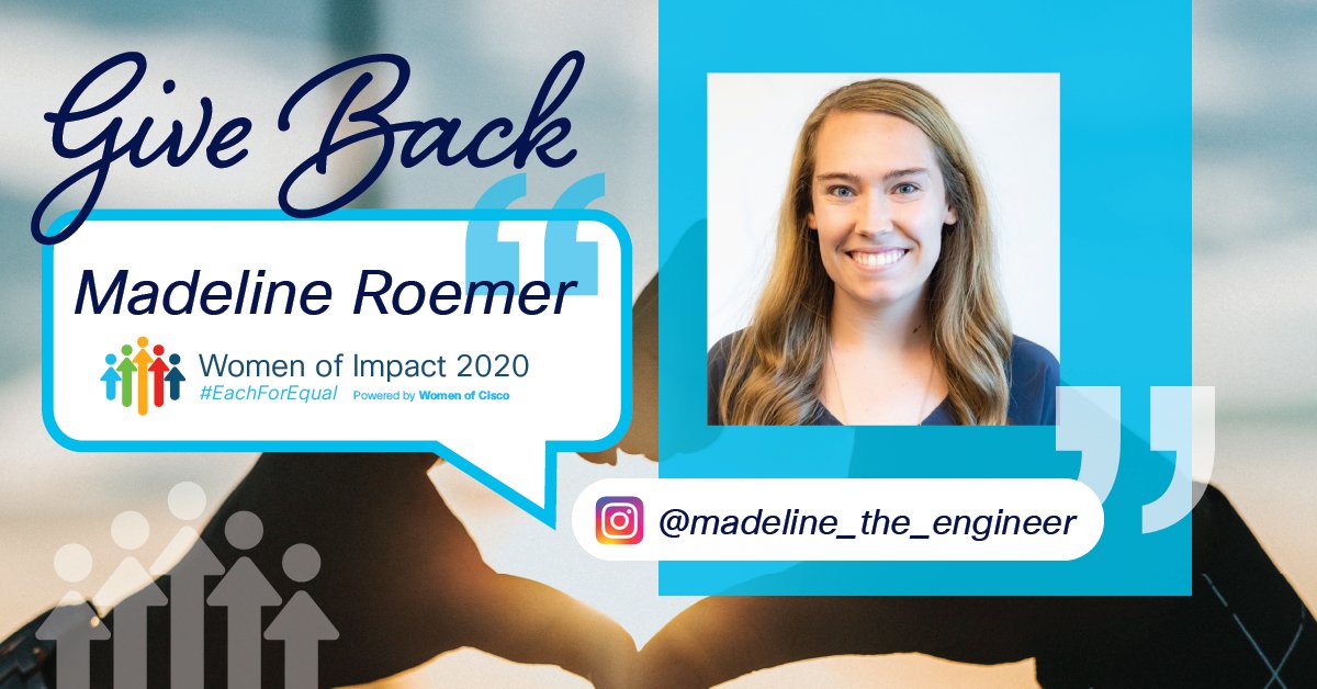 WomenOfCisco's tweet photo. My #1 favorite way to give back is to mentor young women interested in a career in #Engineering! My #2 favorite is volunteer events with #Cisco_WISE - I love my community at work. Madeline Roemer, Mechanical Design Engineer #WomenOfCisco #AMER #CiscoWOI #EachForEqual #BeTheBridge https://t.co/3sfvdCVN08