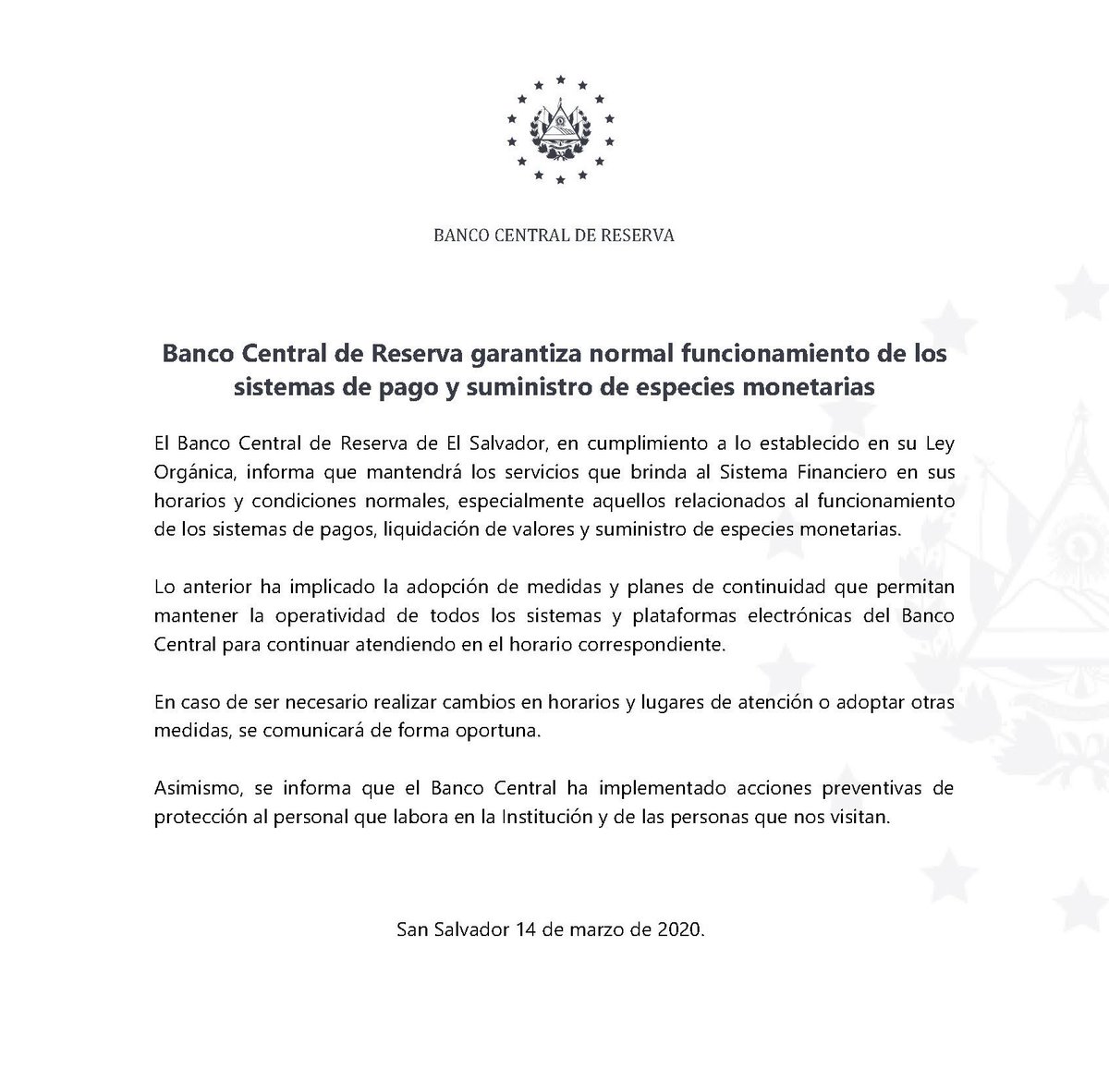 📣 El Banco Central de Reserva, en el marco de la alerta roja para evitar el #COVID19, informa 👇