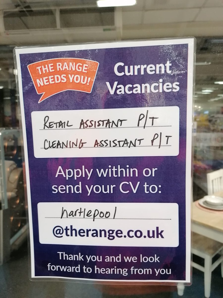 #Hartlepool <a href="/TheRangeUK/">The Range UK</a> have vacancies advertised