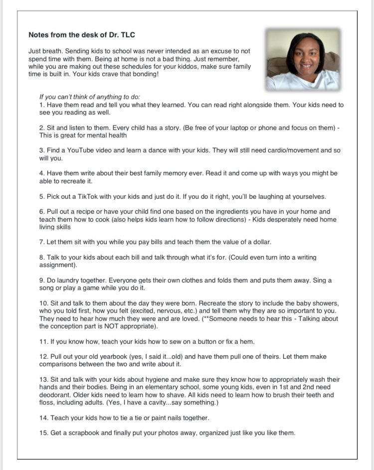 MrsTLCline's tweet image. Here is a list of things I came up with to encourage family time during school closings. Hope you can find something that helps!