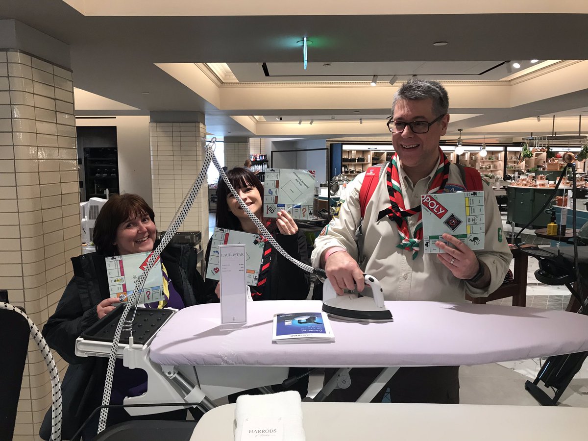 lloydfennell's tweet photo. Can’t beat a spot of ironing in Harrods @AltMonopolyRun @ScoutsCymru  🥳 https://t.co/M1PbAhFrv6