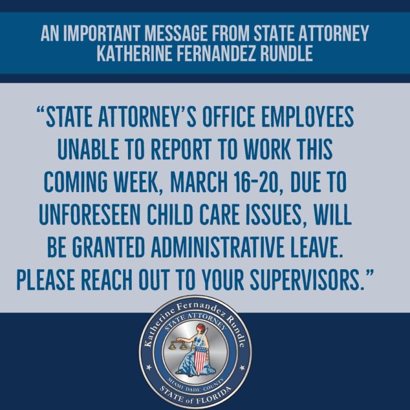 StephenTalpins's tweet photo. At the Miami-Dade County State Attorney's Office, we take care of our people. Thank you @KathyFndzRundle for your leadership! #MiamiSAO #BestTeamInAmerica https://t.co/xCqlmsDRNh