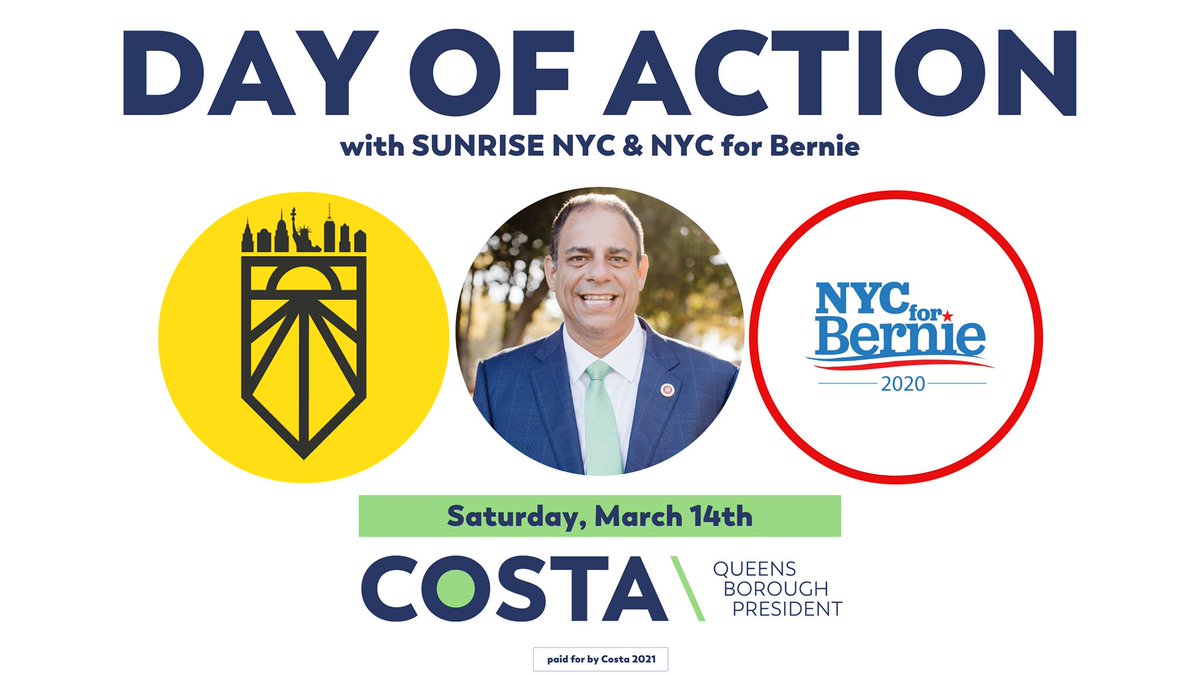 NYC4Bernie2020's tweet photo. TODAY: We can't hit the streets but we can still take action!

Join us and @Sunrisemvmtnyc to make calls for #GreenNewDeal champion @Costa4NY! 

More details here: https://t.co/u0ribh0vh6 https://t.co/QlPNjxdgax