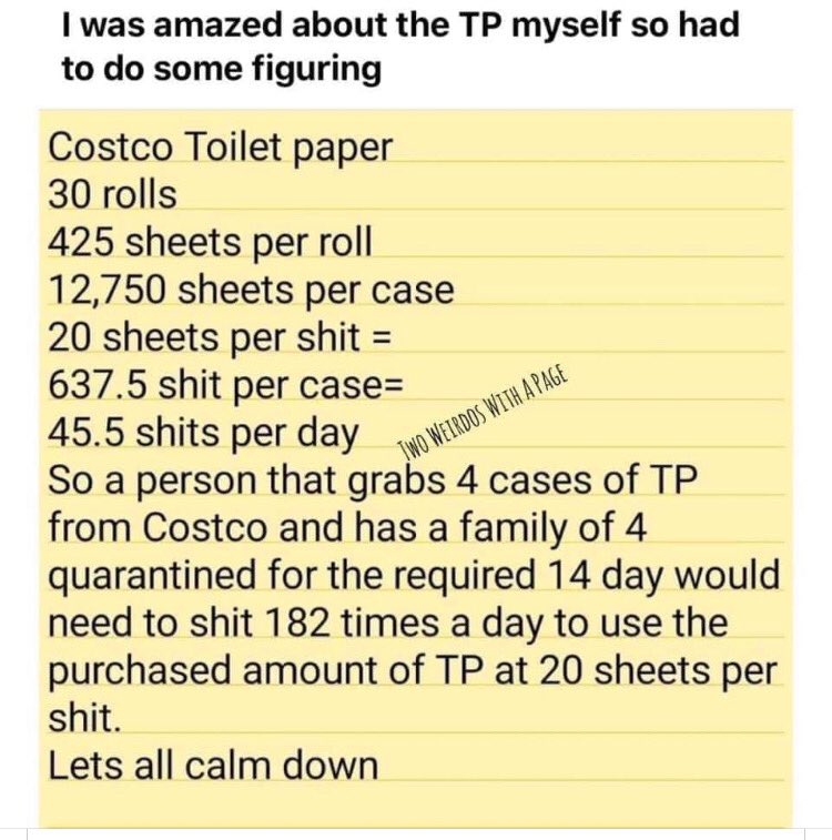 wylliecoyote12's tweet photo. #ToiletPaperPanic #toiletpaper #Costco #CalmDown https://t.co/AUn71w9q1H