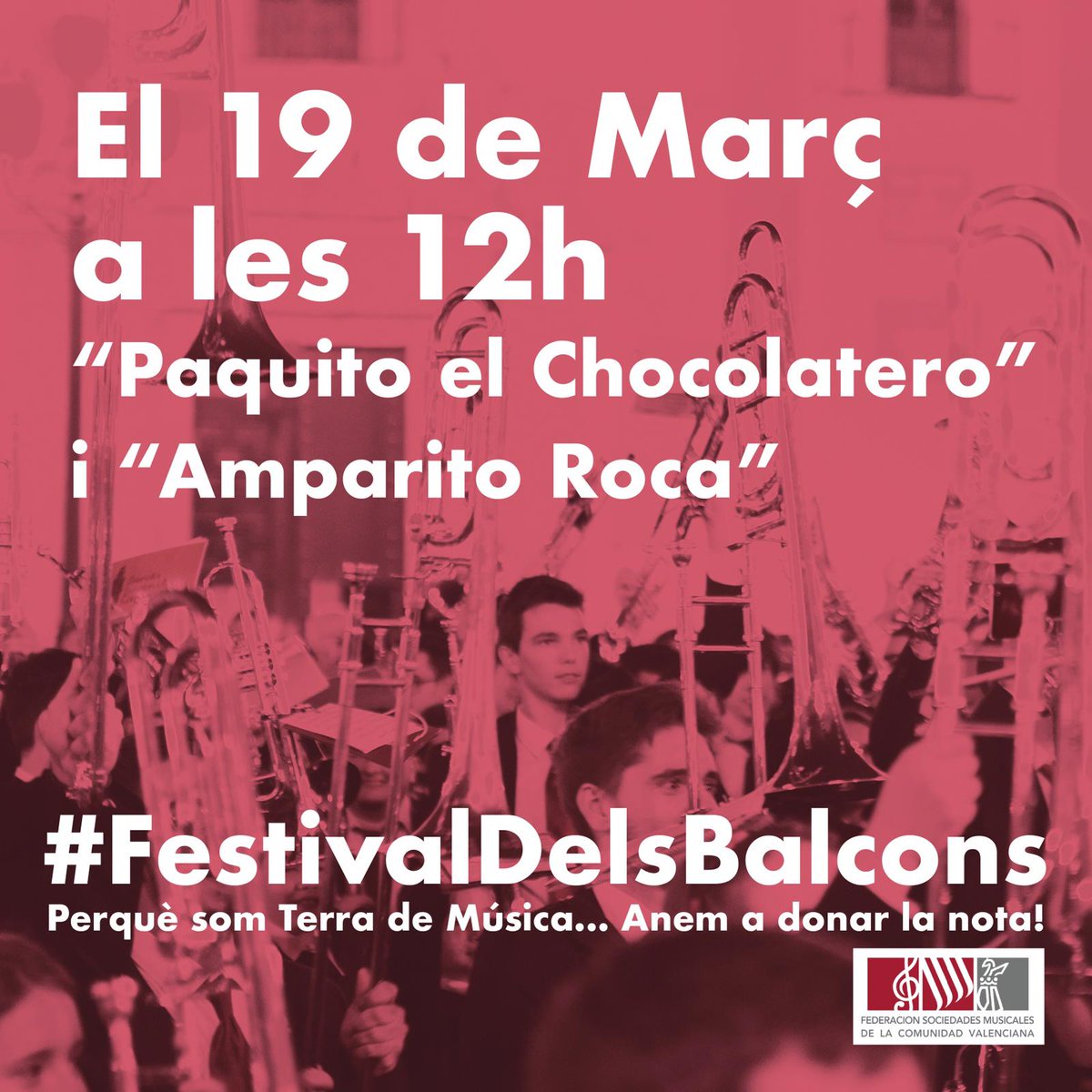 FSMCV's tweet photo. Ser músic és, també, estar en els moments difícils.

Perquè som la Terra de Música, perquè som solidaris, perquè portem la música en l'ADN... i perquè som el territori amb més músics per metre quadrat, ara també anem a donar la nota. @EugeniAlemany  #FestivalDelsBalcons https://t.co/ZglwFg2rpW