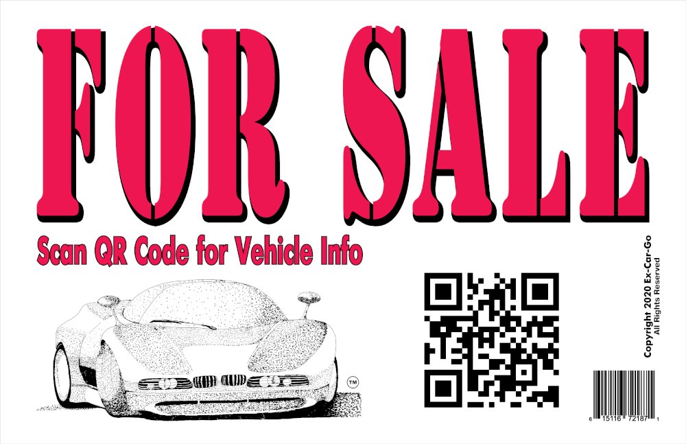 Selling Your Car? List your car features online and get a Free downloadable QR Coded Car For Sale Sign (PDF) when you register your car at ex-car-go.com "Bronze Package".
#ExCarGottaGo
#UsedCars
#ForSaleByOwner
#ForSale 
#ClassifiedListing