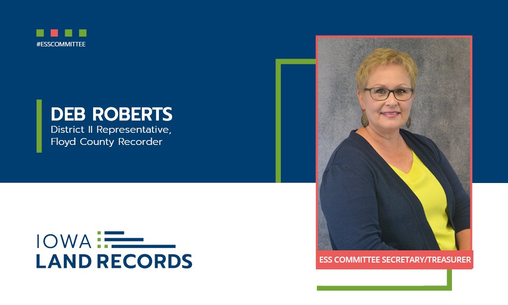 IowaLandRecords's tweet photo. Sending a #shoutout this Saturday to #ESSCommittee Secretary Deb Roberts. The ESS Committee establishes policy, oversees financial management and ensures the success of the Electronic Services System and Iowa Land Records on behalf of ICRA. #ESS #Governance #ShoutoutSaturday https://t.co/ljamcy7Agj
