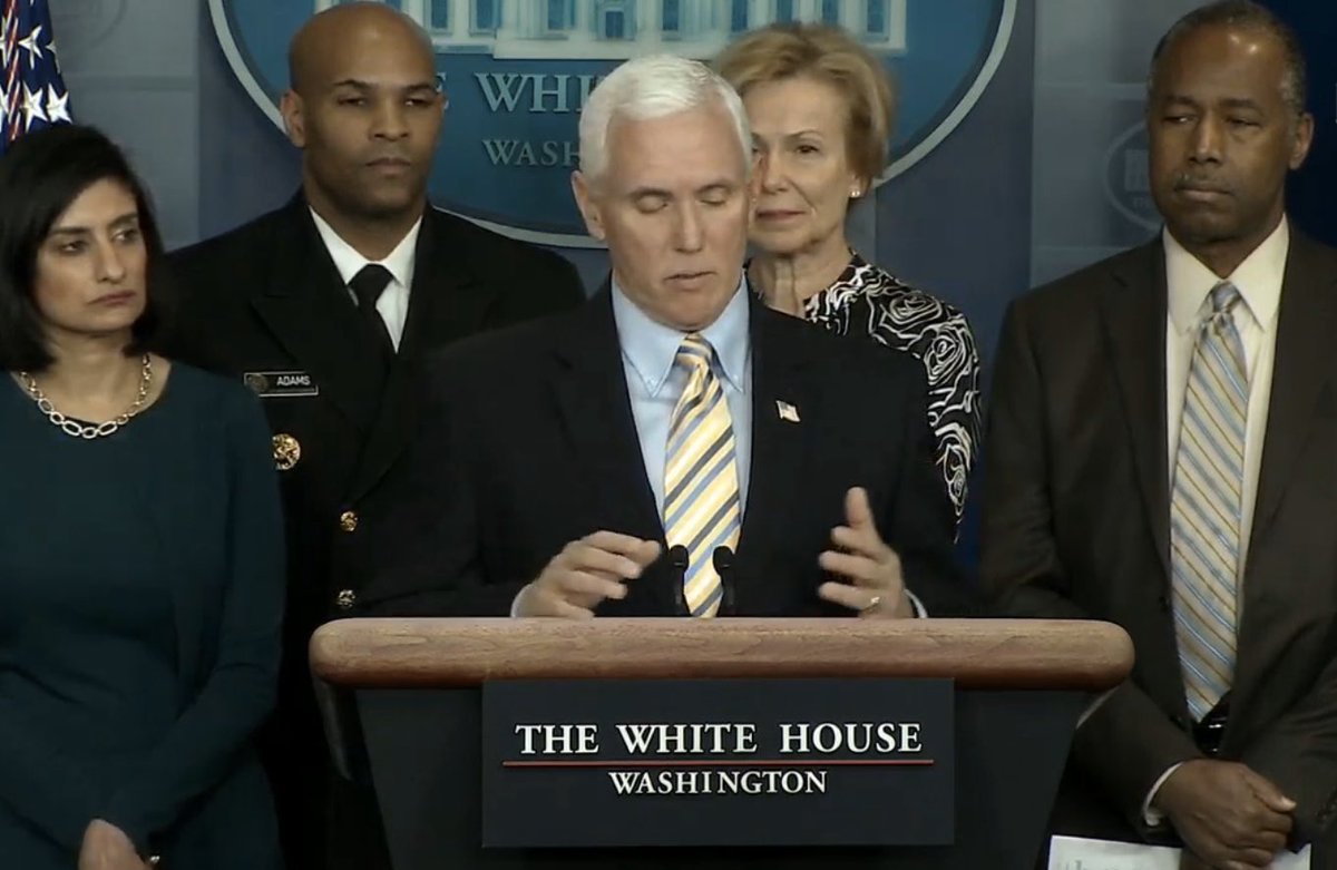 JenniferJJacobs's tweet photo. “Testing will be free for every American,” Pence says. “Even the uninsured.” https://t.co/2UzcO3aFEE