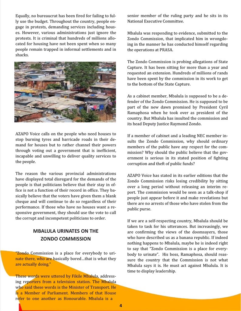 AZAPO VOICE Volume 3 Issue 10.

Period 13 - 20 March 2020.

”ZIMBABWE LAND REFORM: LESSONS FOR SOUTH AFRICA”
