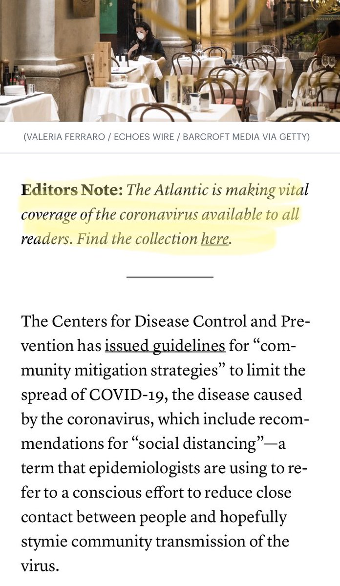 tonimfuller's tweet photo. @latimes @nytimes “Editors Note: The Atlantic is making vital coverage of the coronavirus available to all readers. Find the collection here.”

Why aren’t you guys doing the same??? https://t.co/BpJ2nx6tCP