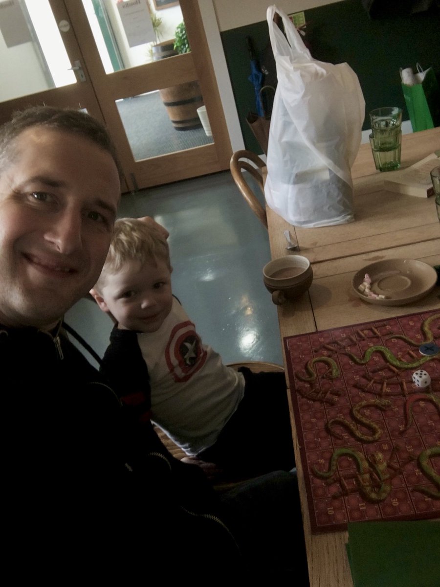 Hot chocolate, 1/2 a pale ale and snakes and ladders with my 3 yr old ⁦<a href="/houltswine/">Hoults</a>⁩ best hour of the day #huddersfield #wine #beer #bar #rocknroll