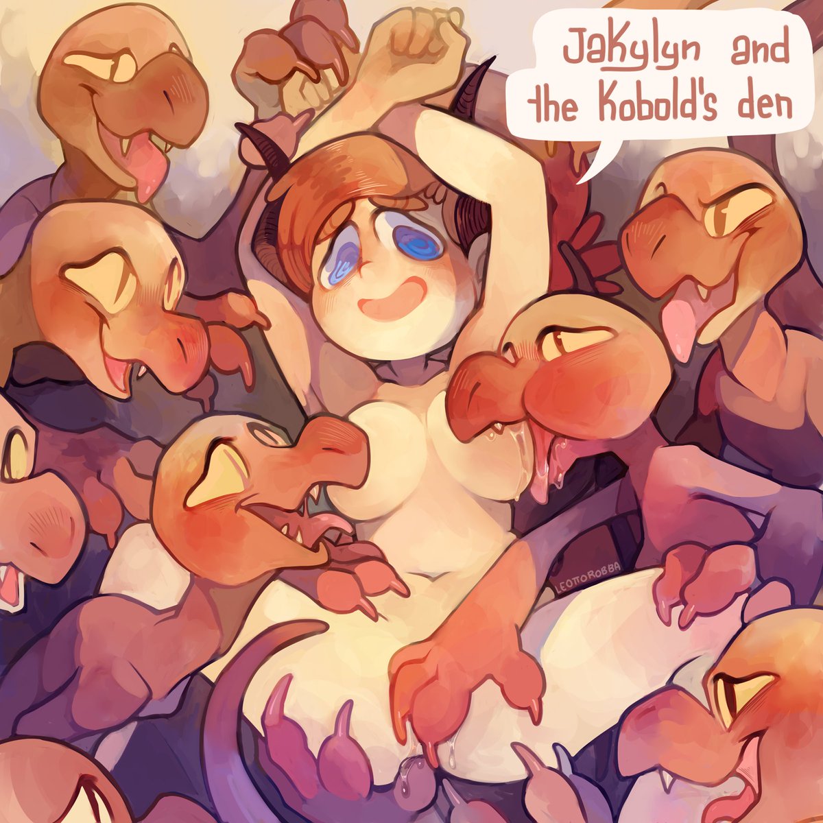 Smut story 'Jakylyn and the Kobold's Den' by AsmoPress (Hentai Foundry) cover!

A young tiefling adventurer goes on a journey to eradicate a group of kobolds, unaware that her instincts are going to awaken in their presence. They have something she needs, and she needs it bad!