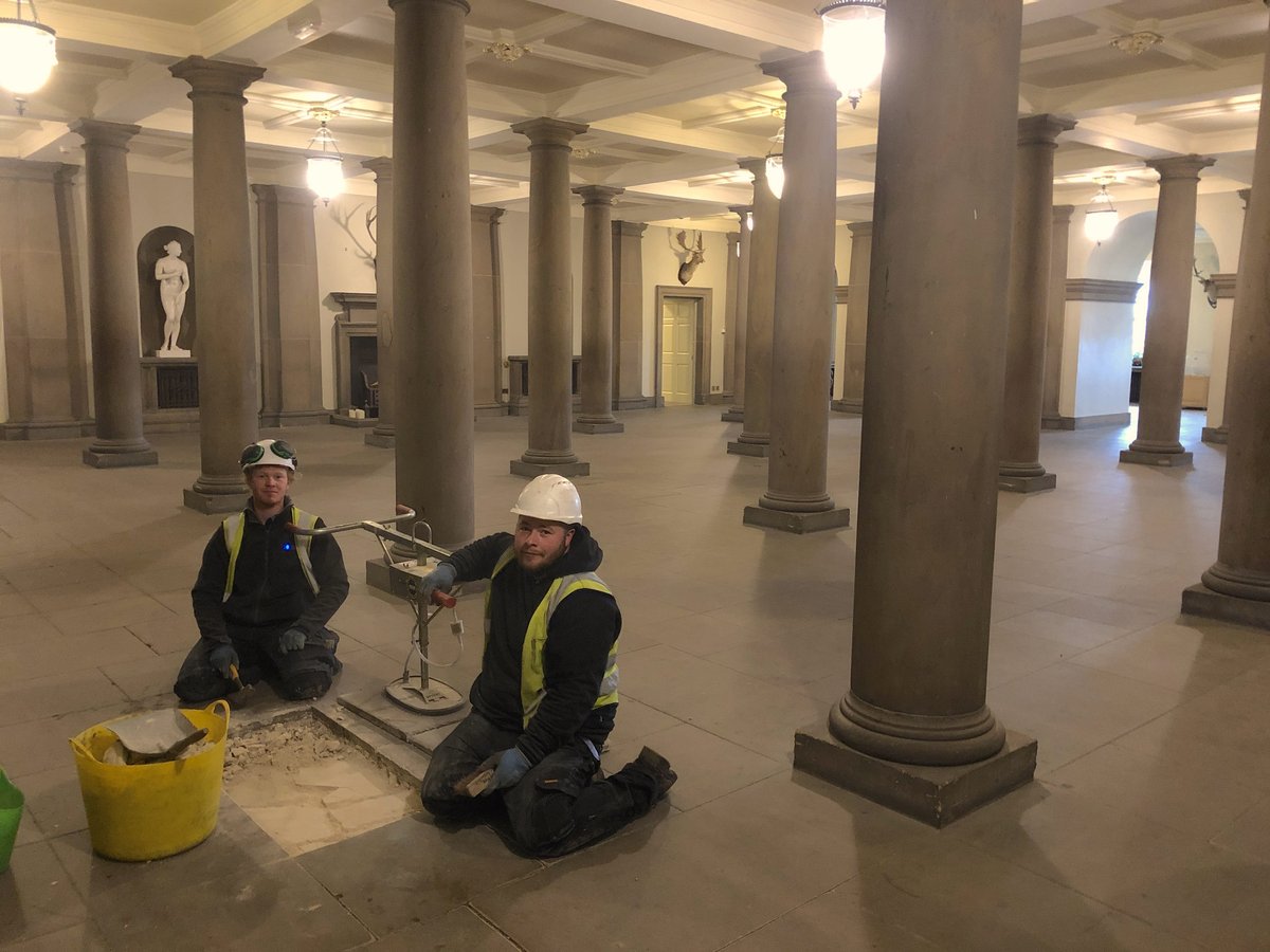 Maintaining The Pillared Hall <a href="/Wentworth_House/">Wentworth Woodhouse</a> After almost 300 hundred of years of continuous use the stone floor is in very good condition, needing only minor repairs. Testament indeed to the immense skill &amp; virtuosity of the Masons responsible for creating it.....