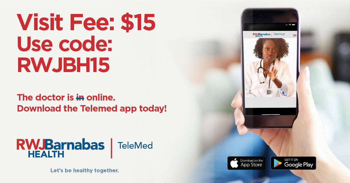 RWJUH's tweet photo. Get the attention you need w/o taking preventable risks.
See a doctor using #RWJBHTelemed whether you’re showing symptoms of #COVID19 or have an unrelated health concern. Our patient or not, your visit is $15 w/the code RWJBH15: https://t.co/DfnYdLTIjO
#LetsBeHealthyTogether https://t.co/aRZKzNnifv