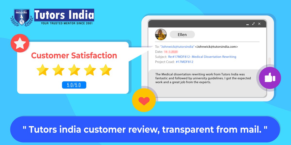 TutorsIndia's tweet image. Their reviews are our Cheer !
🎗️ New 4.5 Star🌠Customer Review on Medical Dissertation Rewriting
✔️Visit: bit.ly/2S9DNRn
#MedicalDissertation #Dissertationrewriting #Dissertationrewriting #Education #University #thesis #Tutorsindia