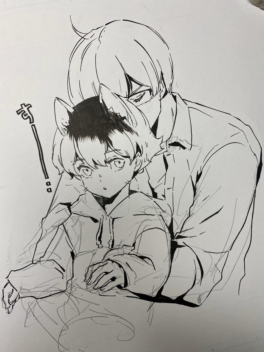 「思った以上にヤバい絵面だな、どうしよう…
前から考えてる猫擬人化ものでこれは猫の」|斎藤岬 3/21どれ鬼最新26話更新！単行本3巻まで好評発売中！のイラスト