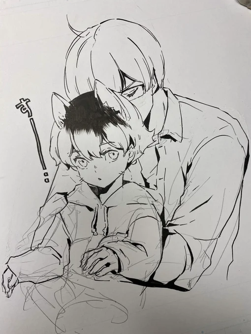 思った以上にヤバい絵面だな、どうしよう…
前から考えてる猫擬人化ものでこれは猫の後頭部を吸う飼い主(大学生)…… 