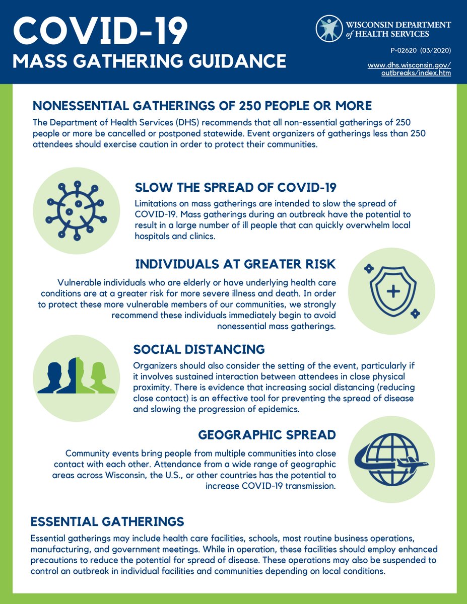 DHSWI's tweet photo. We know the #COVID19 situation is evolving quickly. Check out our guidance on gatherings and advice for social distancing, then get all the information you need: https://t.co/RMFK9qifWu https://t.co/J4EOsqv3kv