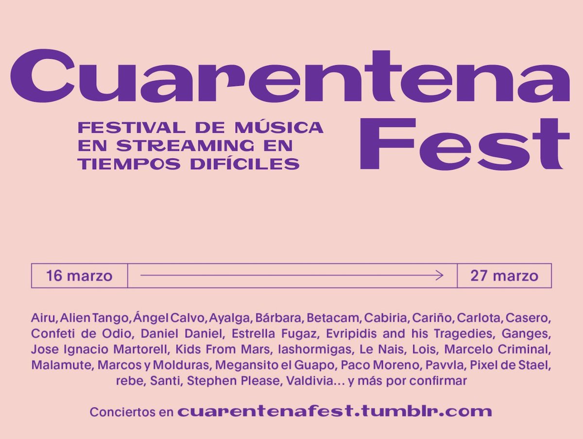 cookingirona's tweet photo. Iniciatives perquè no s'aturi la cultura en temps de #COVIDー19 💪: el festival @CuarentenaFest
proposa concerts de música en streaming😀. Participa en la iniciativa @lamerilane, manager de @luuprecords i membre de @cookingirona 

A partir de dilluns 16 👇 https://t.co/H2hwILyFDs https://t.co/5TylkqktWg