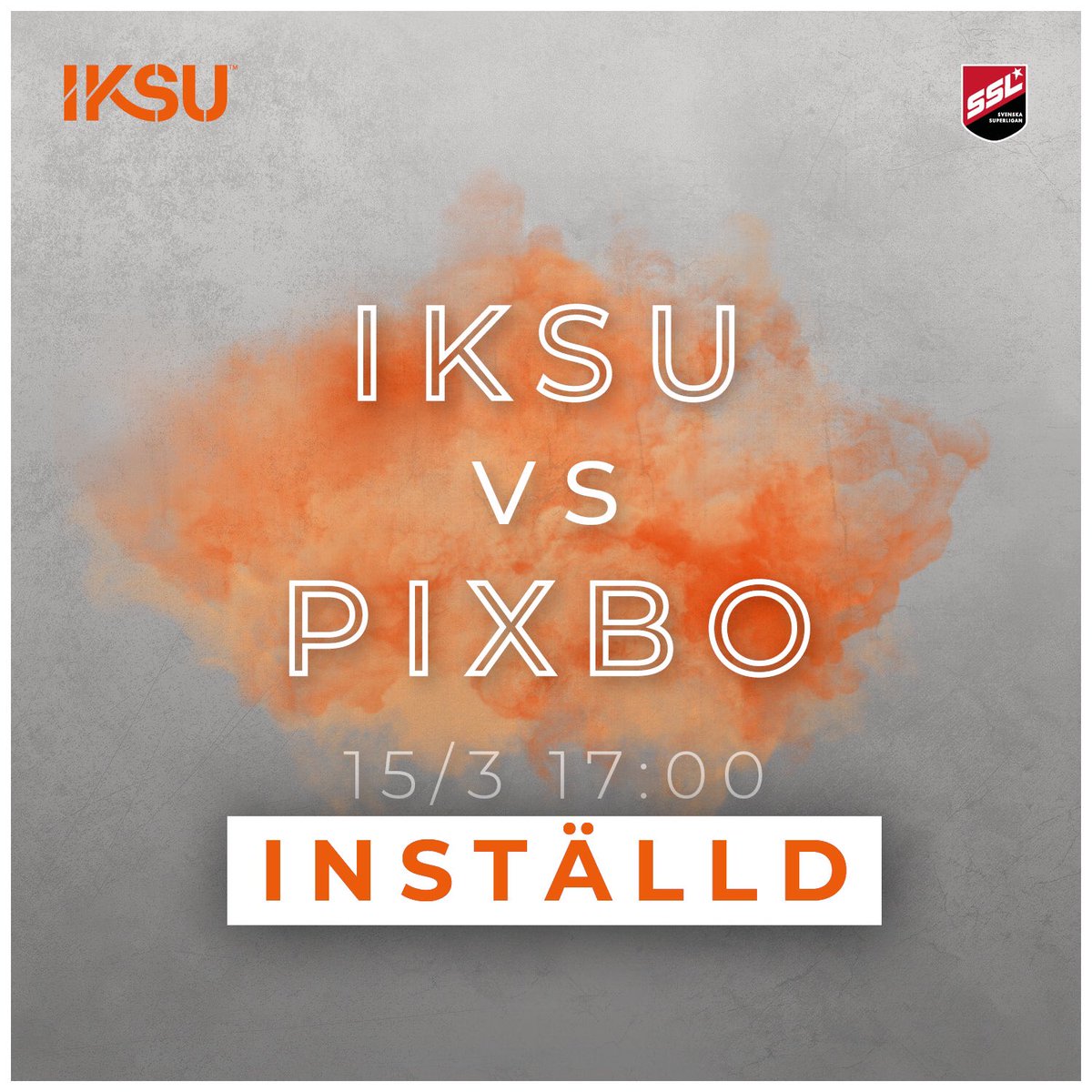 Morgondagens match mellan IKSU och Pixbo är inställd enligt FSSL:s och SIBF beslut.