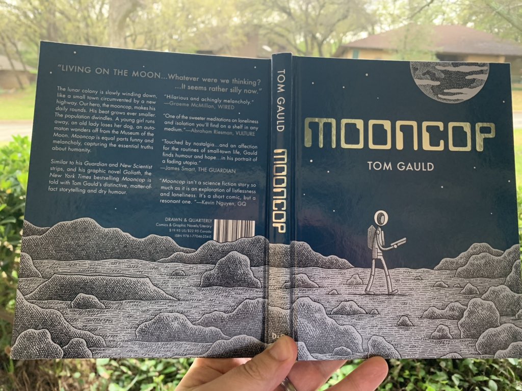 jcolley8's tweet photo. Just read Tom Guald’s Mooncop. It’s a beautiful, minimalist work: A kafkaesque sci-fi graphic novel about absurdity and loneliness that’s also funny and heartwarming. Highly recommend it. #comics #FrontPorchReads https://t.co/jDMJzI2w9b