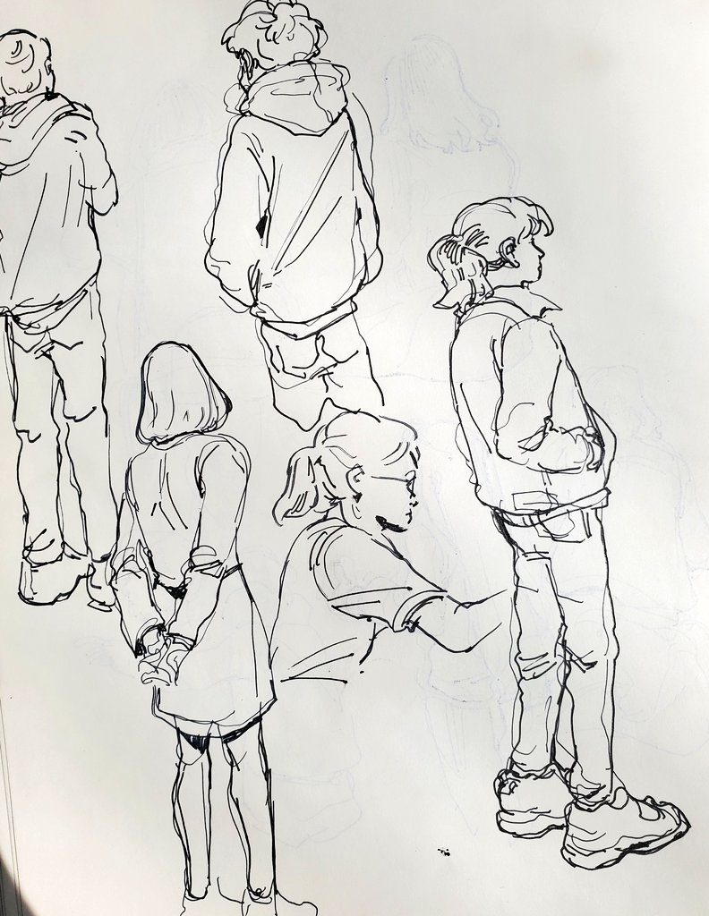 > go to boba shop
> draw the constantly changing crowd of people who awkwardly stand around waiting for their order 