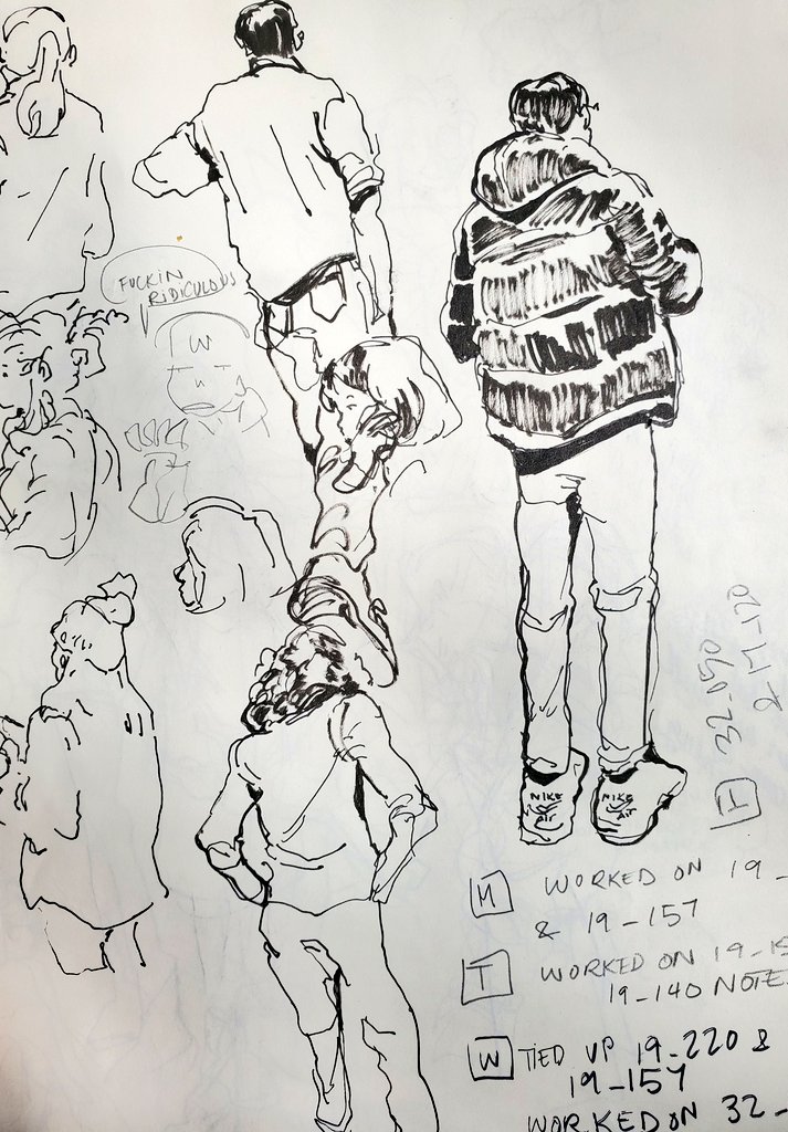 > go to boba shop
> draw the constantly changing crowd of people who awkwardly stand around waiting for their order