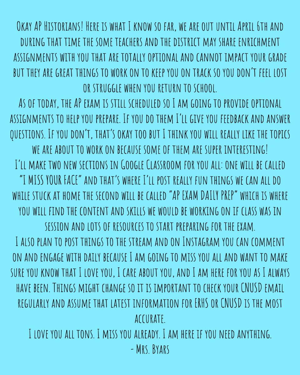 MsGreeneEdu's tweet photo. Posted this on Google Classroom and my classroom Instagram for my students, I think being clear with students is super important right now. https://t.co/Ykf79f7xRC