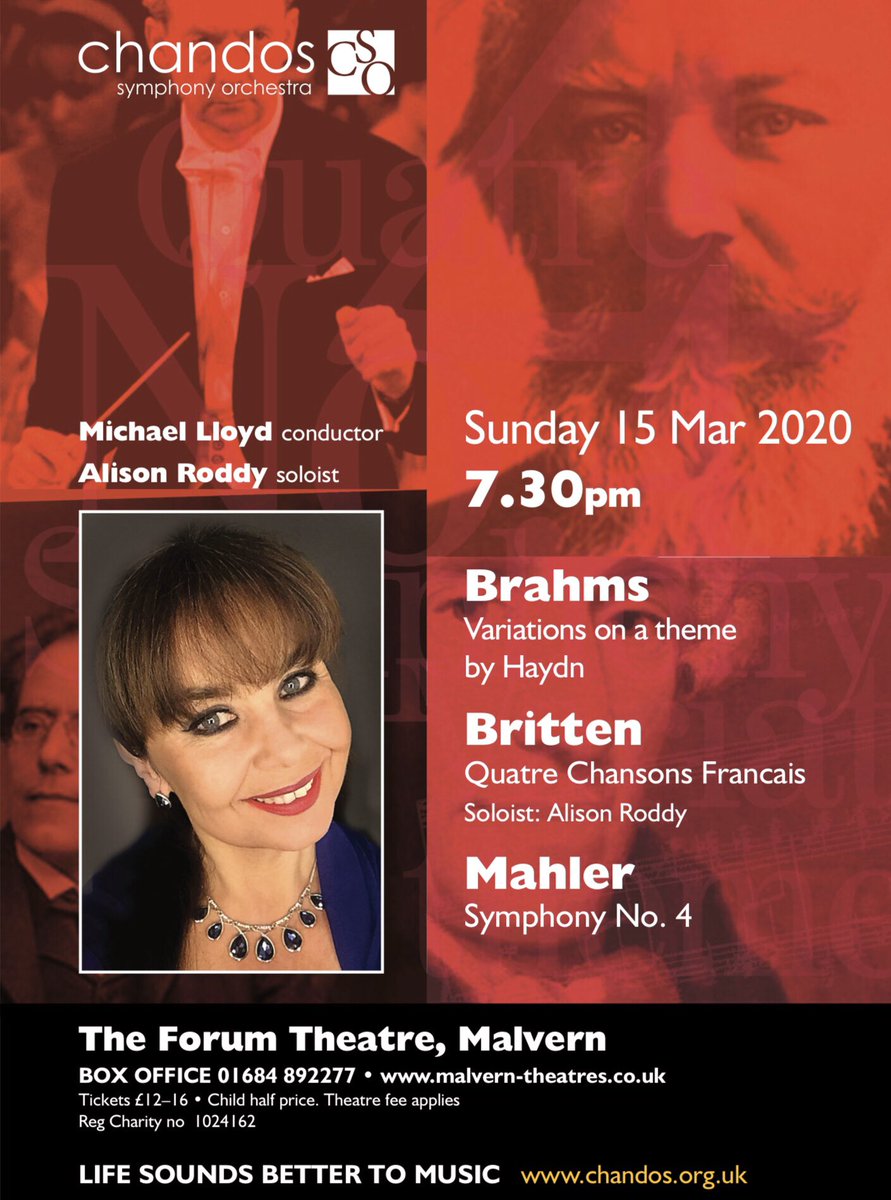 ChandosSymphony's tweet photo. We’re playing tomorrow at @MalvernTheatres . 
It’s going to be a great concert, definitely not one to be missed! Tickets available on the Malvern Theatres website or from the box office!!
#Chandos #Orchestra #Brahms #Britten #Mahler #music https://t.co/Rgum9966Gr