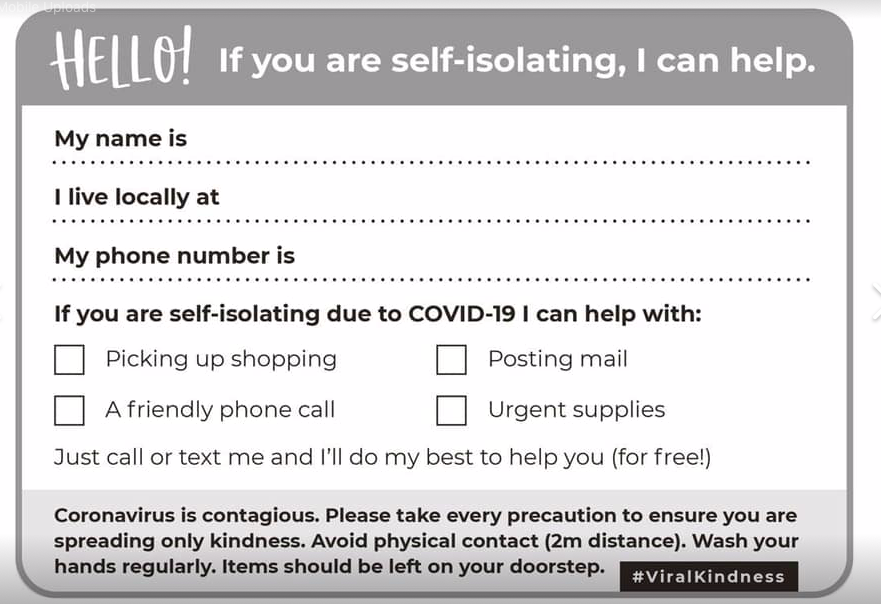 sheffkids65's tweet photo. An idea shared on facebook to put through neighbours doors #kindness #selfisolating #COVID19 https://t.co/QASwYA0js5