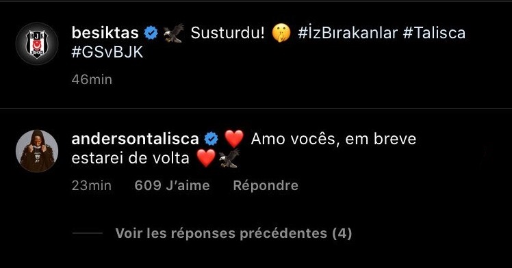 🔥 Talisca'dan kulübümüzün #İzBırakanlar paylaşımına yorum: ''Sizi seviyorum, yakında döneceğim.''