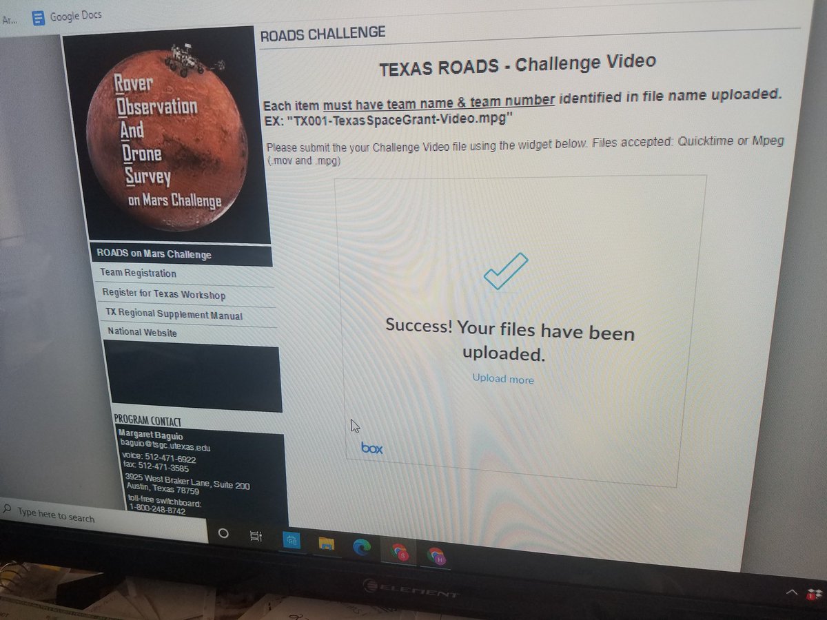 sbax2020's tweet photo. We just successfully uploaded our regional challenge video and MDL 🎉🌎🚀 #ROADSonMars #Mars2020 https://t.co/2mnr6WJIL2