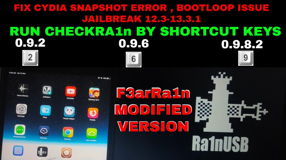 iamjustatech's tweet photo. #Ra1nusb #F3arRa1n version|Fix cydia error check snapshot error code general|Jailbreak 12.3 - 13.3.1
https://t.co/A5bpXBL7mT
Special Thanks to @F3arRa1n
@checkra1n #checkra1n #checkm8 #jailbreak #icloudbypass https://t.co/tKjjN8cYs9
