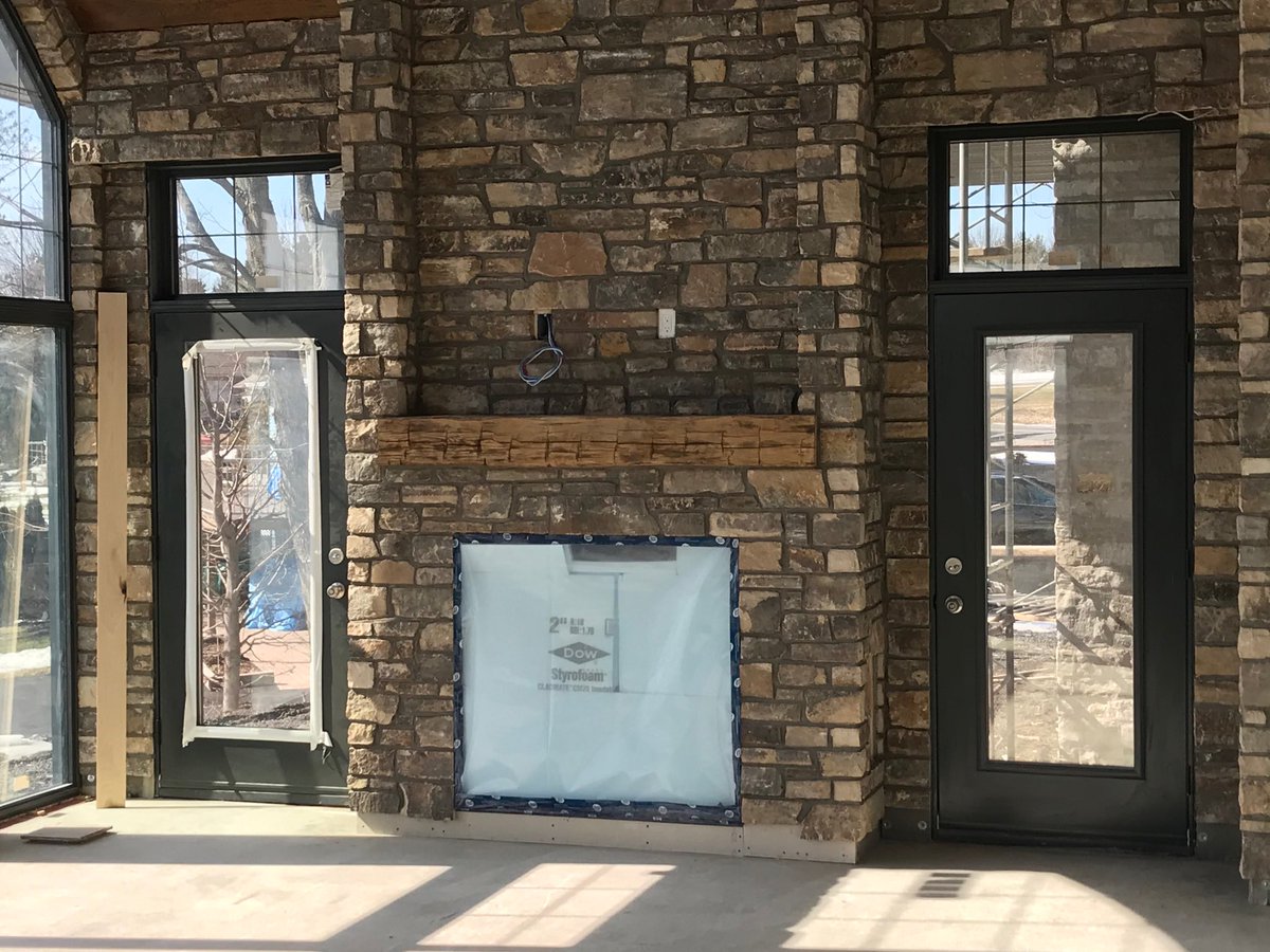 WinmarCO_OW's tweet photo. A few updates on construction. Copper roof above front door is done.  Inside stone work above front door is coming along.  The mantel in the sun room is finished.  #oreillyhome ⁦@OPurrly⁩ ⁦@MABUHAYRuth⁩ ⁦@LisaDLafrance⁩ @BradAndrews10 ⁦@MalyonJenelle⁩ https://t.co/2R3RwltoZC