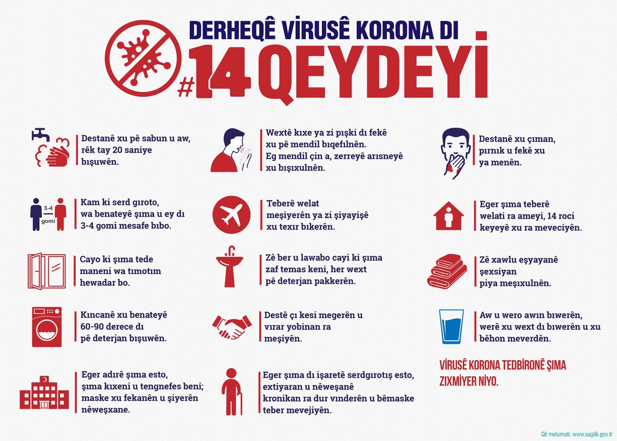 muradvarol's tweet photo. Sağlık Bakanlığı’nın #Coronavirüs’e karşı 14 kuralını, Zazaca olarak paylaşıyoruz.

Derheqê virusê korona dı 14 qeydeyi https://t.co/uEfahLvGYw