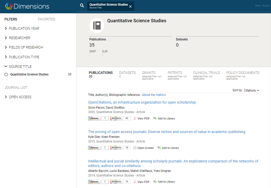 QSS_ISSI's tweet photo. First articles published in QSS have been indexed in @DSDimensions, showing also the first citations to our journal; we hope QSS will also soon be covered by @webofscience and @Scopus https://t.co/PvtLWOmwFr