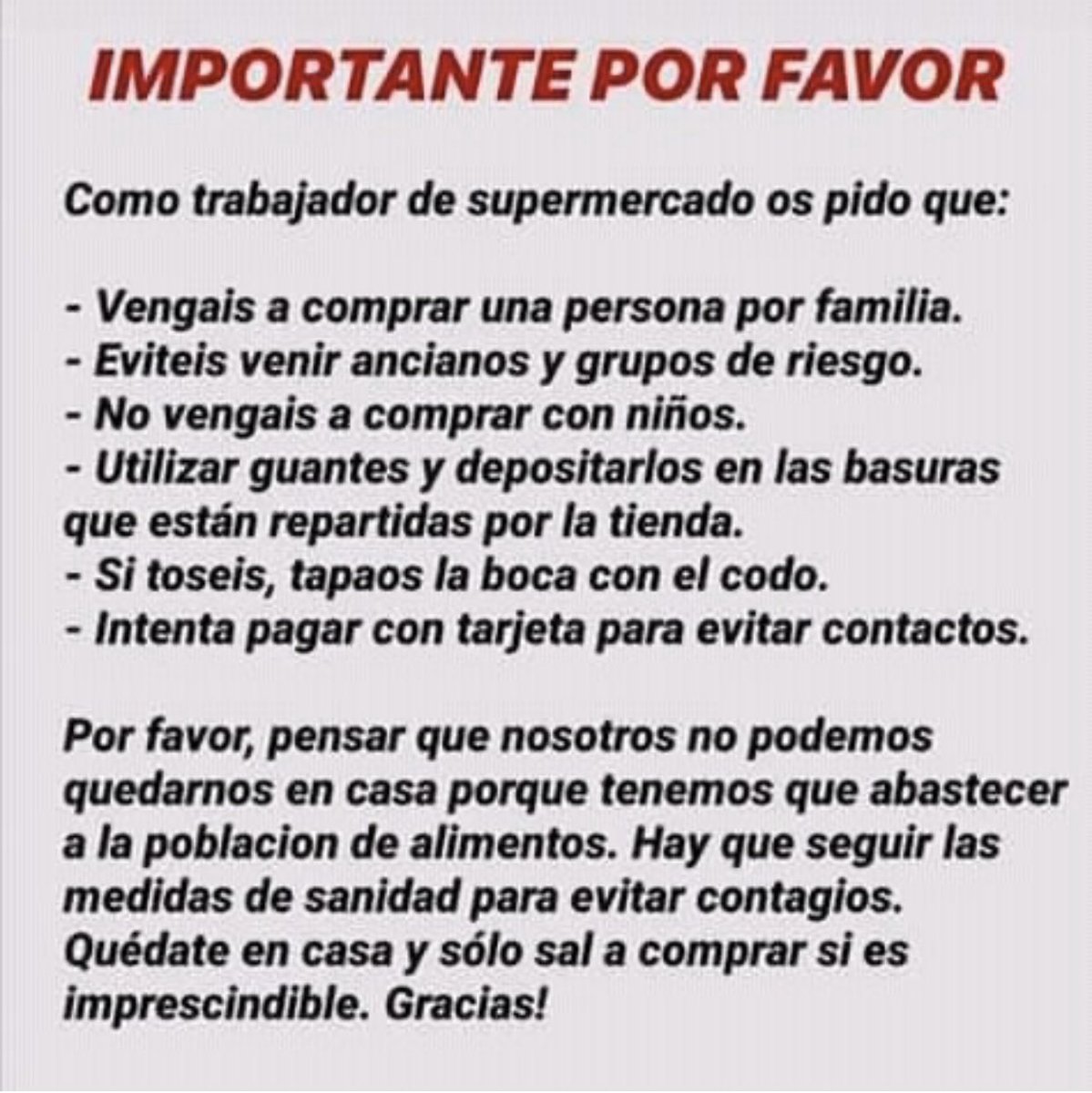 jfap1986's tweet photo. Seamos todos responsables! Entretodos venceremos al #COVIDー19 en #CoronavirusESP por que cuando nos unimos tod@s somos invencibles 💪 pronto pasará todo, mucho animo a todos los que no pueden quedarse en casa.  #YoNoPuedoQuedarmeEnCasa https://t.co/I2mV5cqAhb