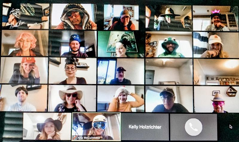peisaacson's tweet photo. How is everyone dealing with #coronavirus? The @demandbase marketing team is making the most of our WFH days. @zoom_us meetings with a theme. Big shout out to @d_rang for bringing it with the Kermit outfit! This is how you #abm! https://t.co/vcz8reRI4e