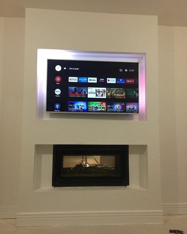 roses_build's tweet photo. TV hung in the family room today.  If only we had time to watch tv! 
#philipsambilight #philipsambilighttv https://t.co/PTf8Ri2ekl