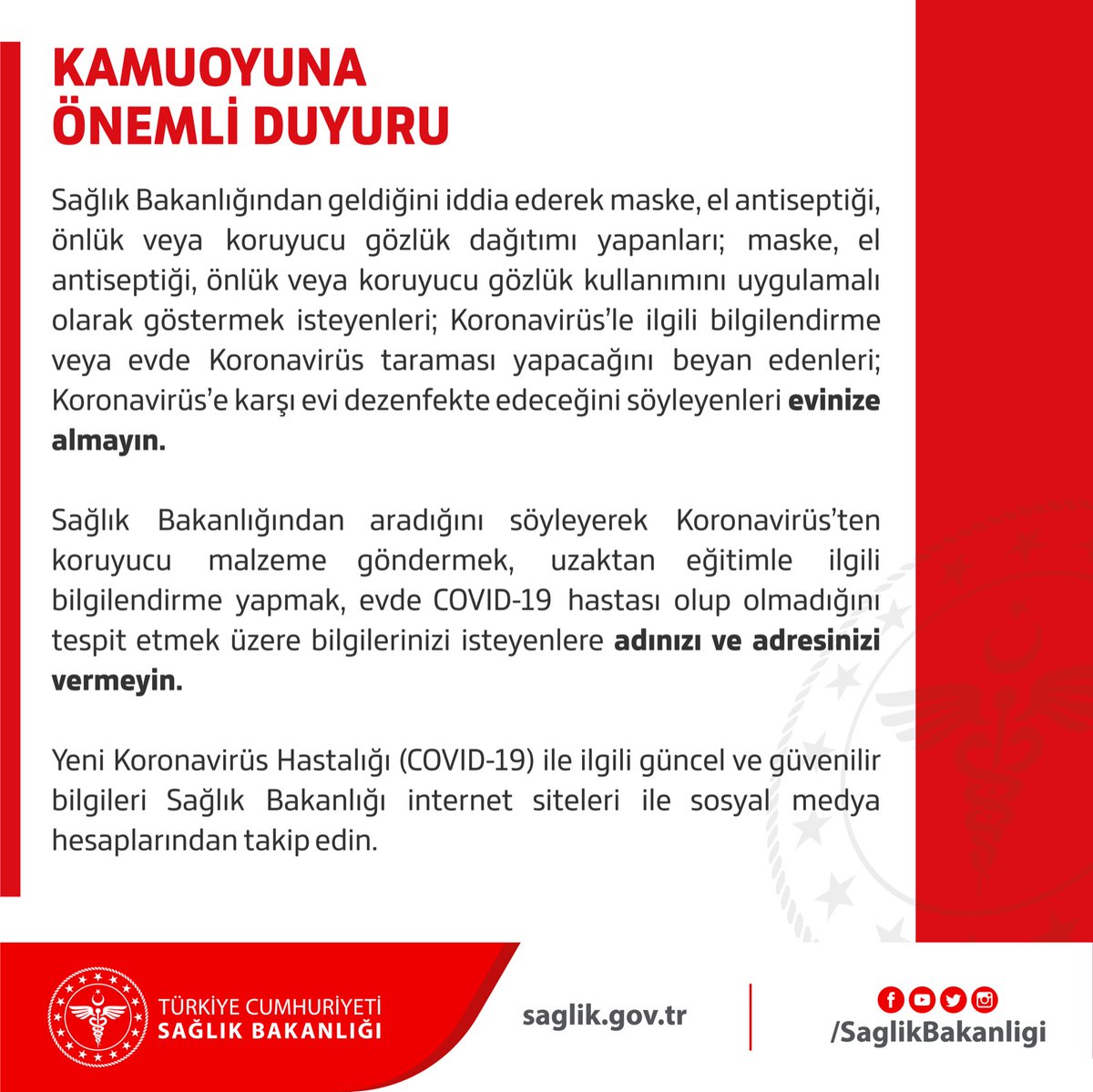 KAMUOYUNA ÖNEMLİ DUYURU