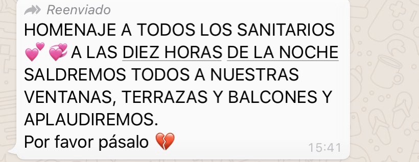 Esto está muy bien. Pero también lo estará sí una semana después del coronavirus no vuelven a empezar las agresiones y amenazas a sanitarios en las puertas de urgencias y de los centros de salud...
