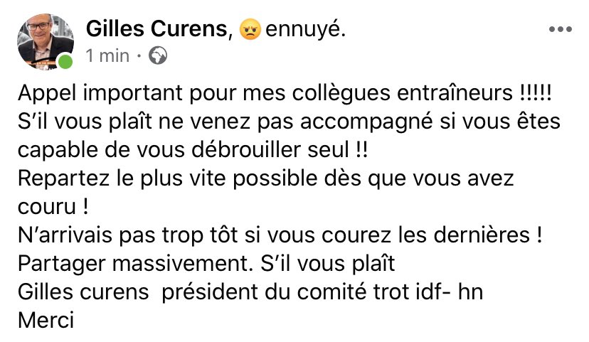 #coronavirus
L’entraîneur Gilles Curens, élu Ile de France, rappelle les consignes du huis clos imposé pour les courses hippiques.