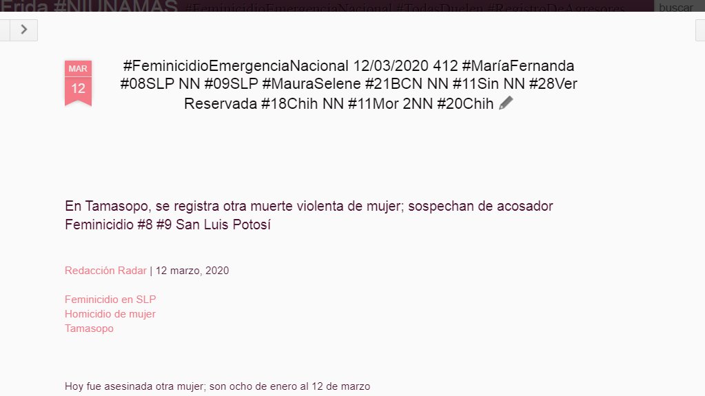 Fridaguerrera's tweet photo. Dejemos de ser indolentes. #FeminicidioNoEsModa
#FeminicidioEmergenciaNacional 12/03/2020 412 #MaríaFernanda #08SLP NN #09SLP #MauraSelene #21BCN NN #11Sin NN #28Ver Reservada #18Chih NN #11Mor 2NN #20Chih https://t.co/sJFHYe8UJE #TodasDuelen #NiUnaMas https://t.co/bCHRmj3gHw