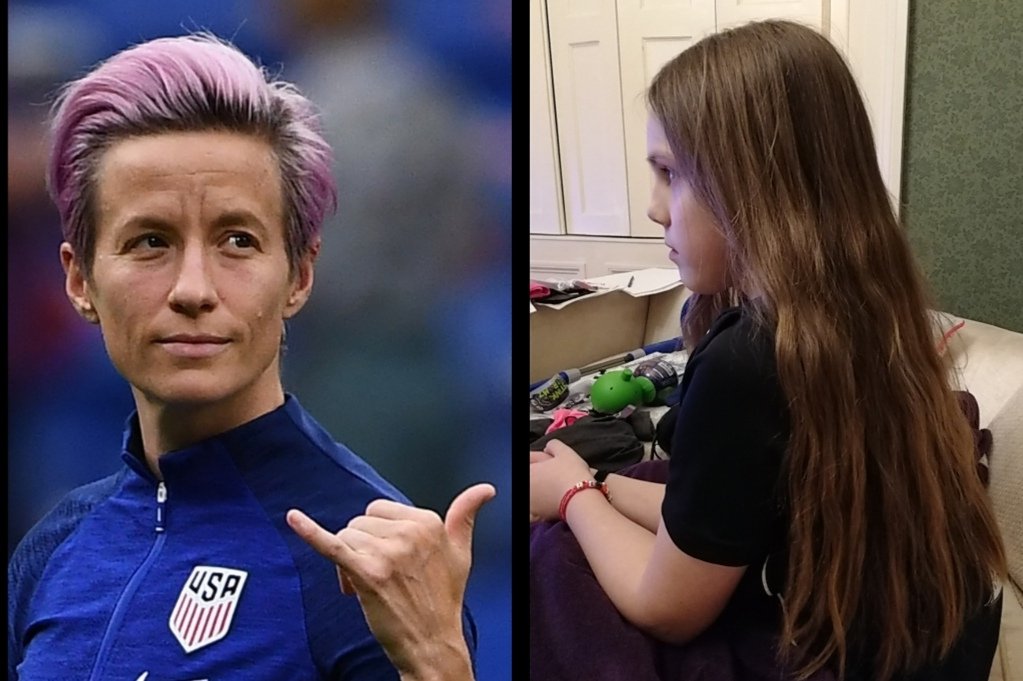 HendersonEvey's tweet photo. @AyrGrammar - Rosie P5B was busy this weekend raising money for #littleprincesstrust and celebrating her love of all things football with a Rapinoe cut  #proudmummies https://t.co/GdJafl5G1b https://t.co/oqJFeQ046z