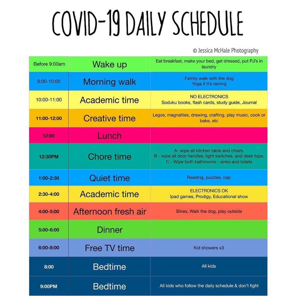 jenfilomena's tweet photo. Here is a great schedule to give your children structure and routine during extended leave from school. Sharing as a parent and as an educator. https://t.co/r2y5MGNvHy