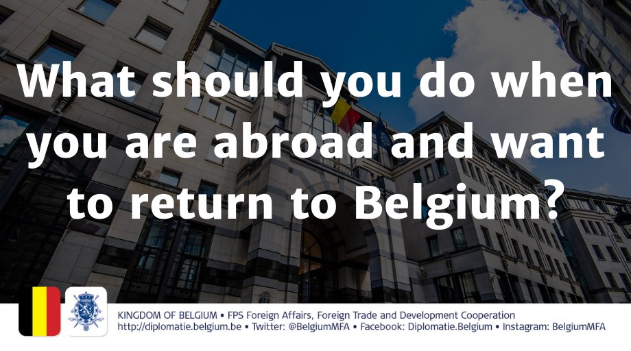 BelgiumMFA's tweet photo. What should you do when you are abroad and want to return to Belgium?

1⃣ Contact your travel agency, tour operator or airline company.

2⃣ Register on https://t.co/zjFltIS0ms and follow the online instructions of our embassies.

3⃣ In case of emergency, call to +32 (0)2 501 4000 https://t.co/gbzMoyEtlY